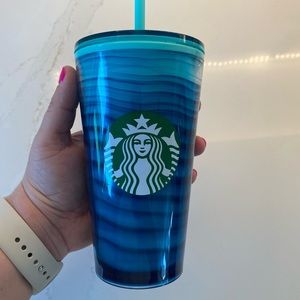Starbucks Grande Cold Cup, Blue Teal Stripe